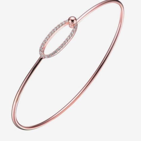 Rose Gold Oval Halo Diamond Open Bangle